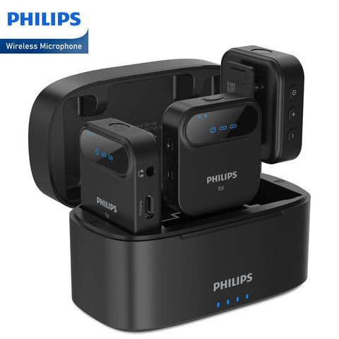 Philips 2.4 GHz Wireless Microphone, 360° Sound Collecting, Pin Microphone (DLM3538C with Charging Case)