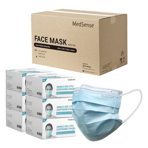 MedSense Disposable Face Masks with Ear Loops (FM1) - Carton of 40