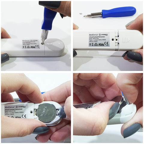 How to replace the battery on the MedSense Compact Digital Infrared Thermometer for Forehead and Objects