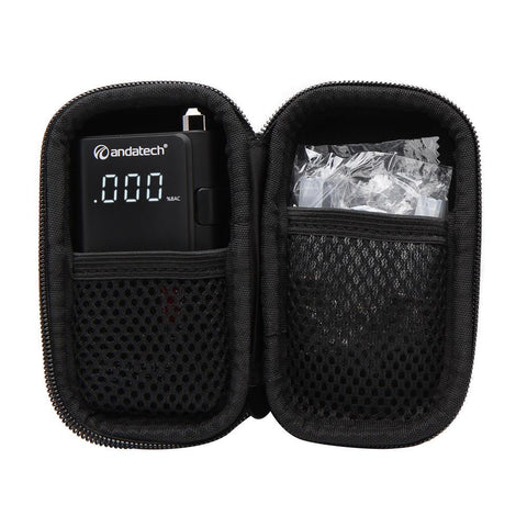 Andatech AlcoSense Elite 3 Personal Breathalyser in its carry pouch casing