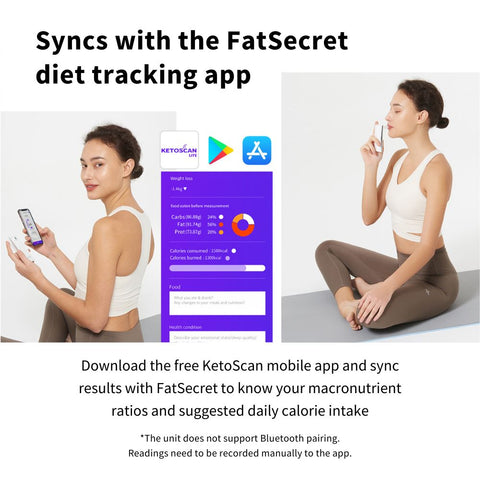 KetoScan Lite Ketone Meter syncs with FatSecret diet tracking app